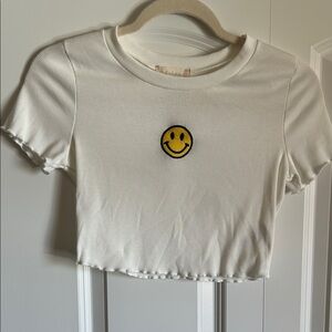Altar’d State White Crop Top with Smiley Face size S